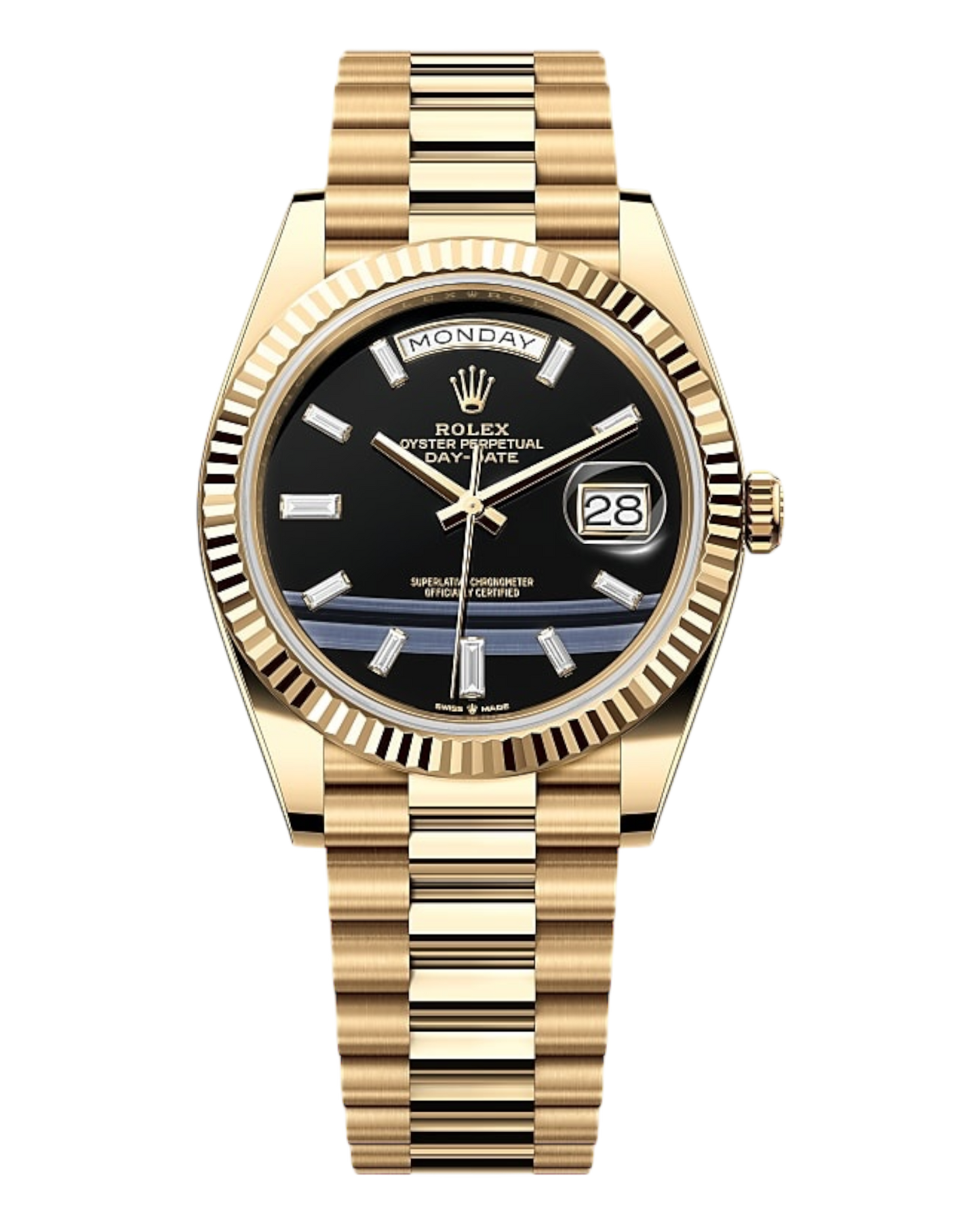 Rolex Day-Date Black Dial with Diamond Markers, 40mm Yellow Gold President - U1 FACTORY - AUTOMATIK
