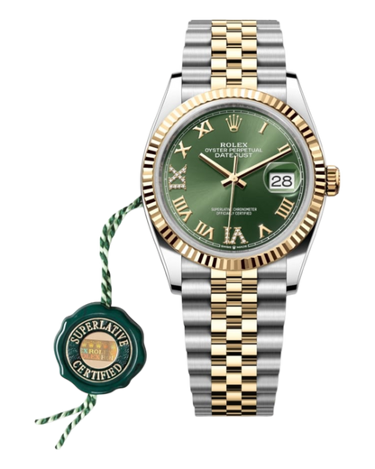 Rolex Datejust Green Dial with Roman & Diamond Markers, 36mm Bicolor - Jubilee - U1 FACTORY - AUTOMATIK