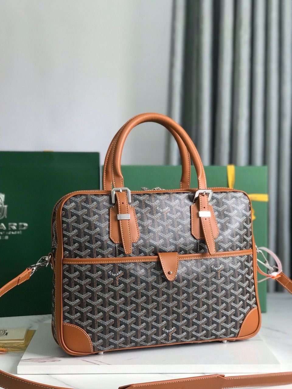 Sac Goyard - marron - Porte-documents haut de gamme style Ambassadeur - Toile à chevrons
 | 7A SUPER | QUALITÉ ORIGINALE | ENSEMBLE COMPLET