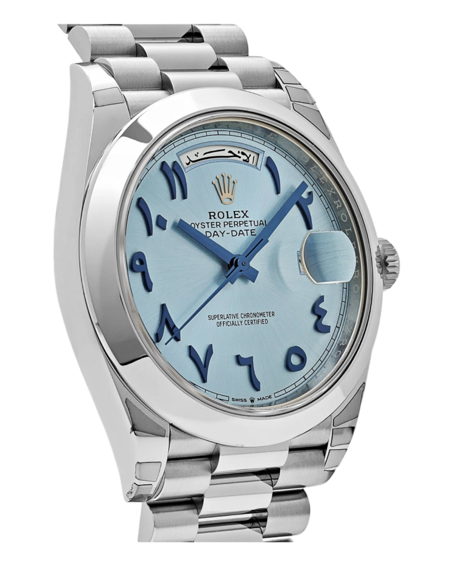 Rolex Day-Date 40mm Platinum – Ice Blue Arabic Dial with President Bracelet