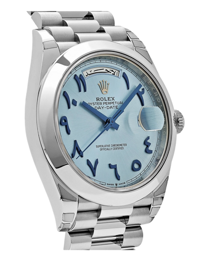 Rolex Day-Date 40mm Platinum – Ice Blue Arabic Dial with President Bracelet