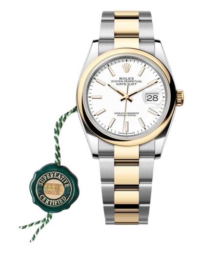Rolex Datejust White Dial, Smooth Bezel, 36mm Two-Tone Oyster - U1 FACTORY - AUTOMATIK