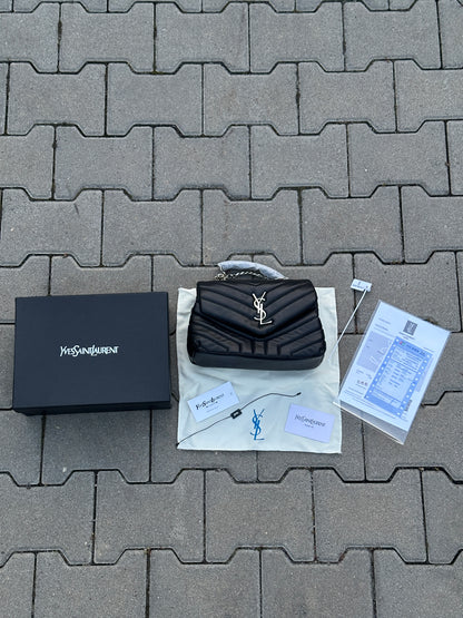 YSL SCHULTERTASCHE MIT STEPP-MUSTER UND SILBERNEM LOGO | 1:1 REPLICA