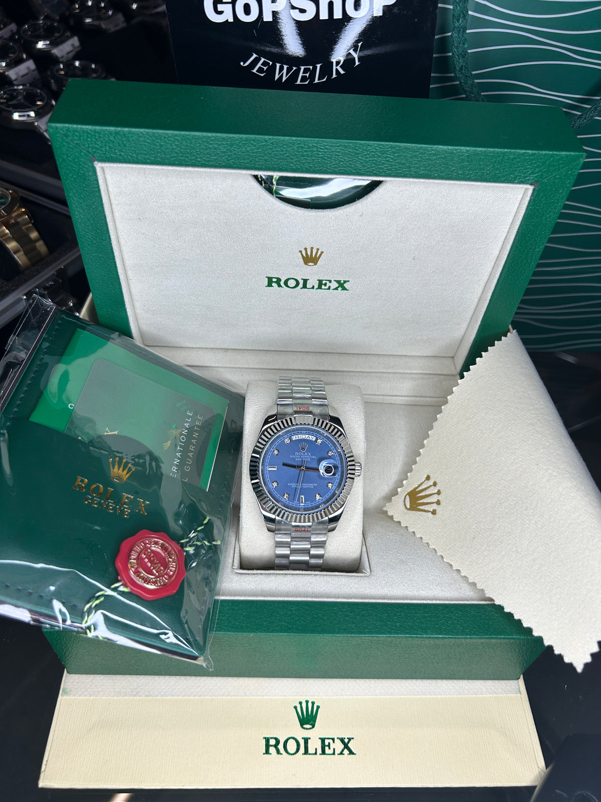 ROLEX DAY-DATE BLUE DIAL WITH DIAMONDS STEEL