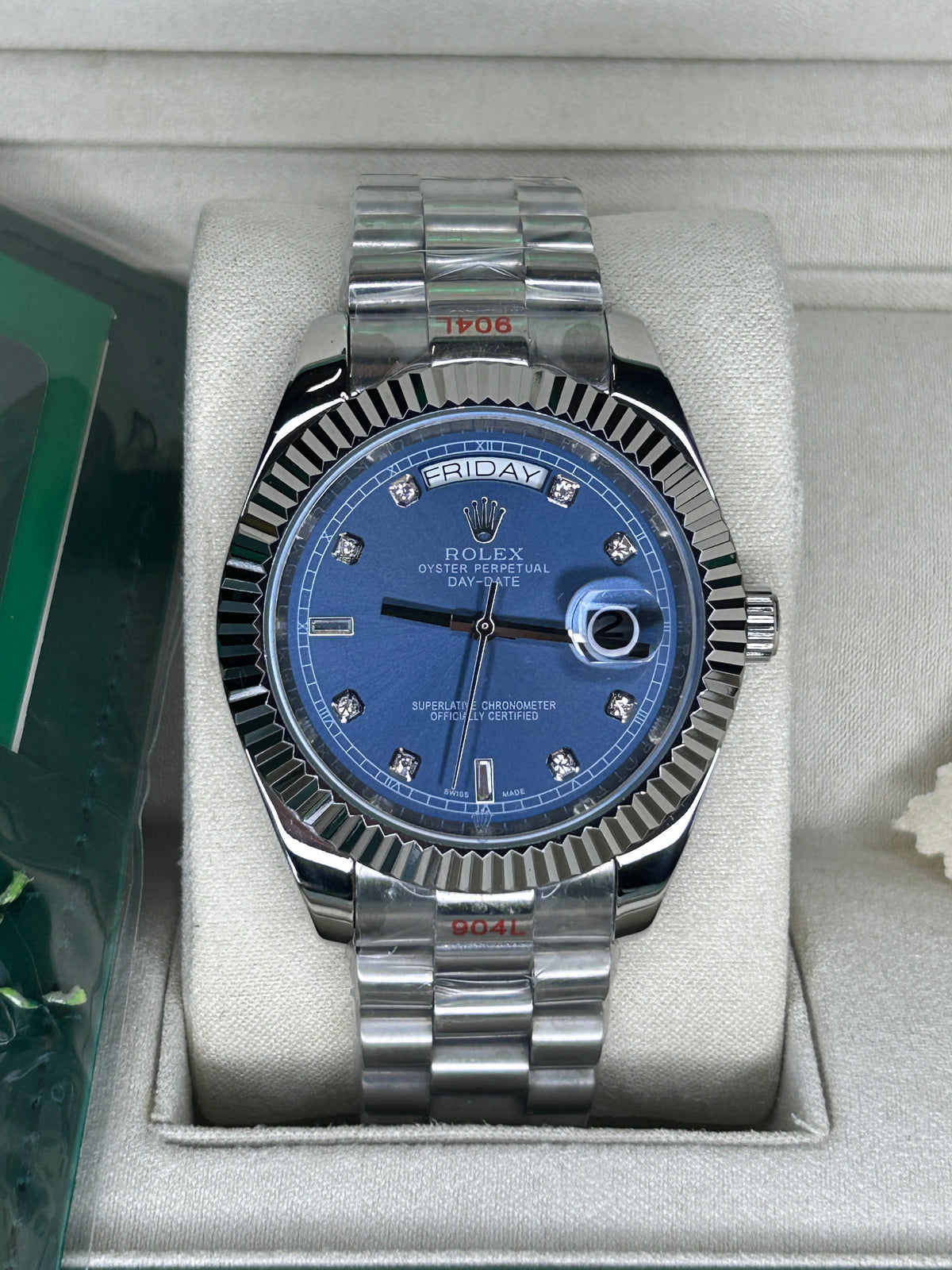 ROLEX DAY-DATE BLUE DIAL WITH DIAMONDS STEEL