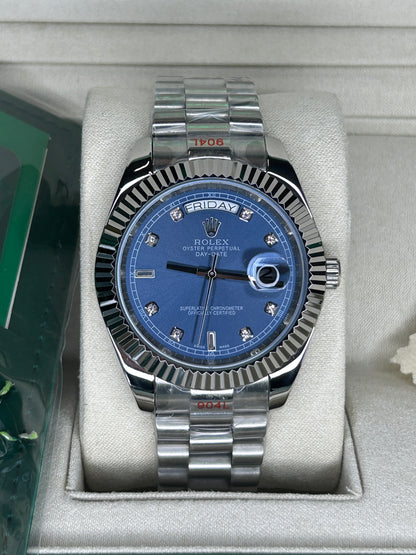 ROLEX DAY-DATE BLUE DIAL WITH DIAMONDS STEEL