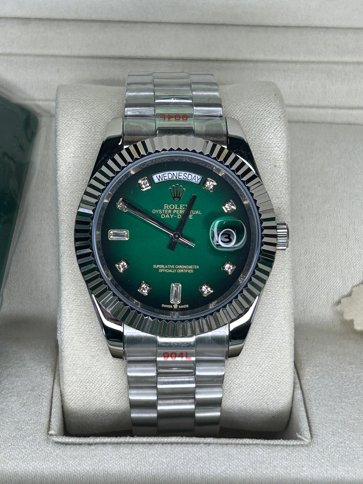 ROLEX DAY-DATE CADRAN VERT AVEC ACIER DIAZ 