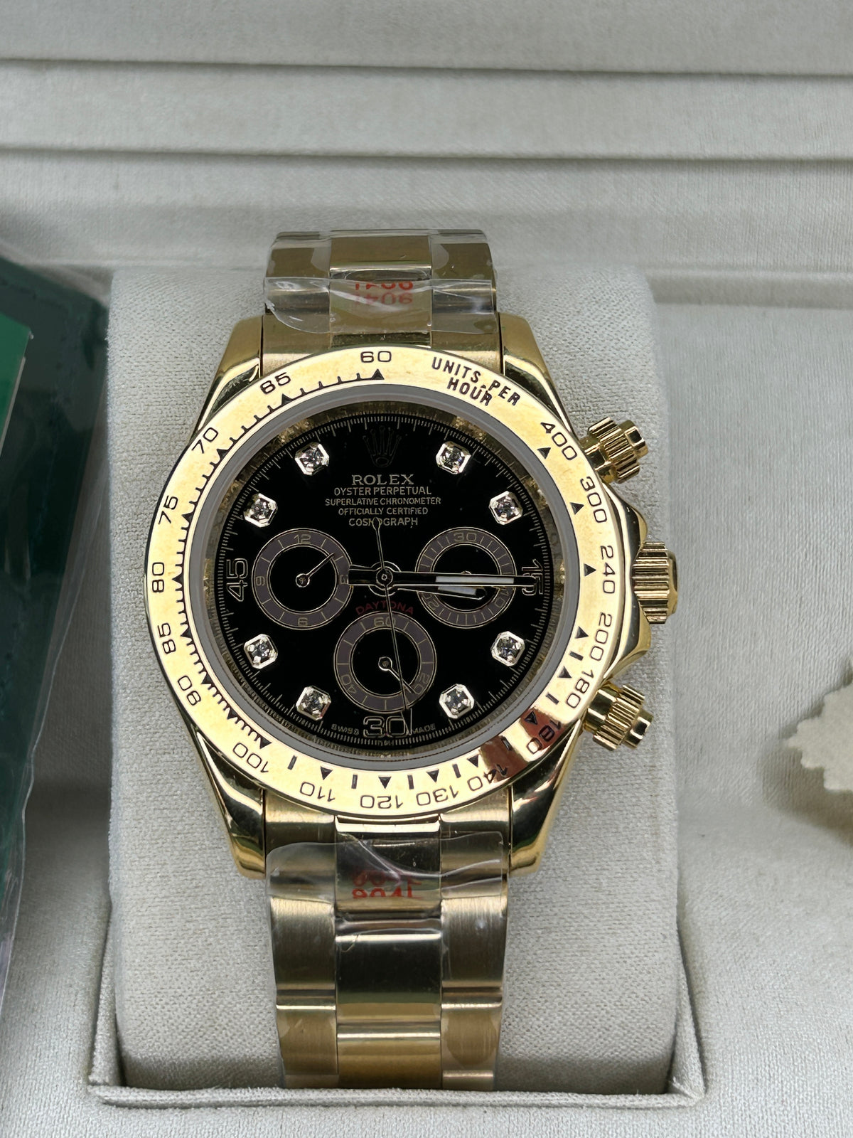 ROLEX DAYTONA GOLD BLACK DIAL WITH DIAMONDS - OYSTER