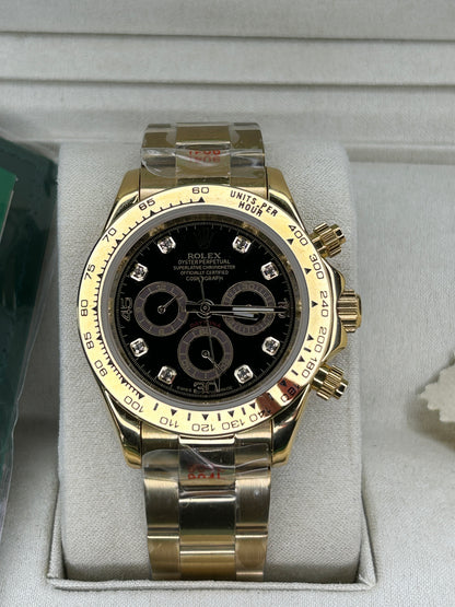 ROLEX DAYTONA GOLD BLACK DIAL WITH DIAMONDS - OYSTER