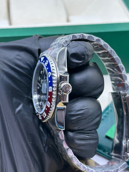 U1 Factory Rolex GMT-Master II "Pepsi", 40mm Stahl, schwarzes Zifferblatt, rot-blaue Keramik-Lünette - Automatik