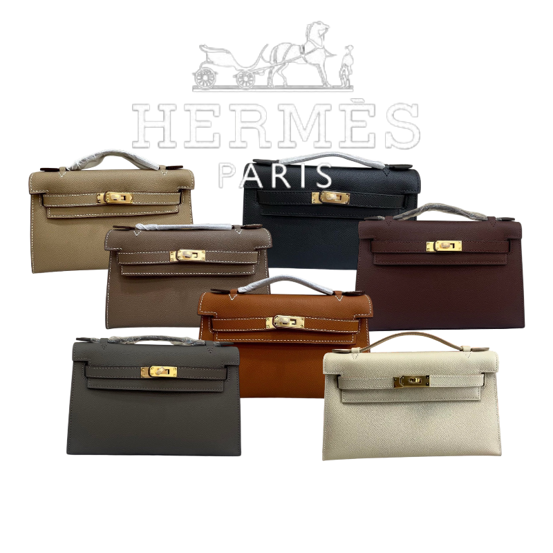 HERMÈS KELLY POCHETTE ARDOISE SWIFT GOLD HARDWARE 22CM  - 1:1 HIGH END