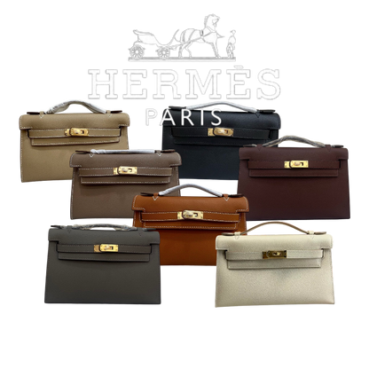 HERMÈS KELLY POCHETTE ARDOISE SWIFT GOLD HARDWARE 22CM  - 1:1 HIGH END