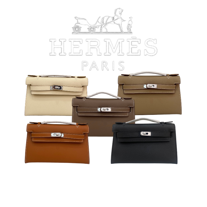 HERMÈS KELLY POCHETTE ARDOISE SWIFT SILVER HARDWARE 22CM  - 1:1 HIGH END