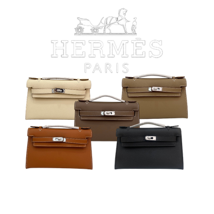 HERMÈS KELLY POCHETTE ARDOISE SWIFT SILVER HARDWARE 22CM  - 1:1 HIGH END
