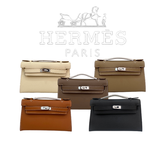 HERMÈS KELLY POCHETTE ARDOISE SWIFT SILVER HARDWARE 22CM  - 1:1 HIGH END
