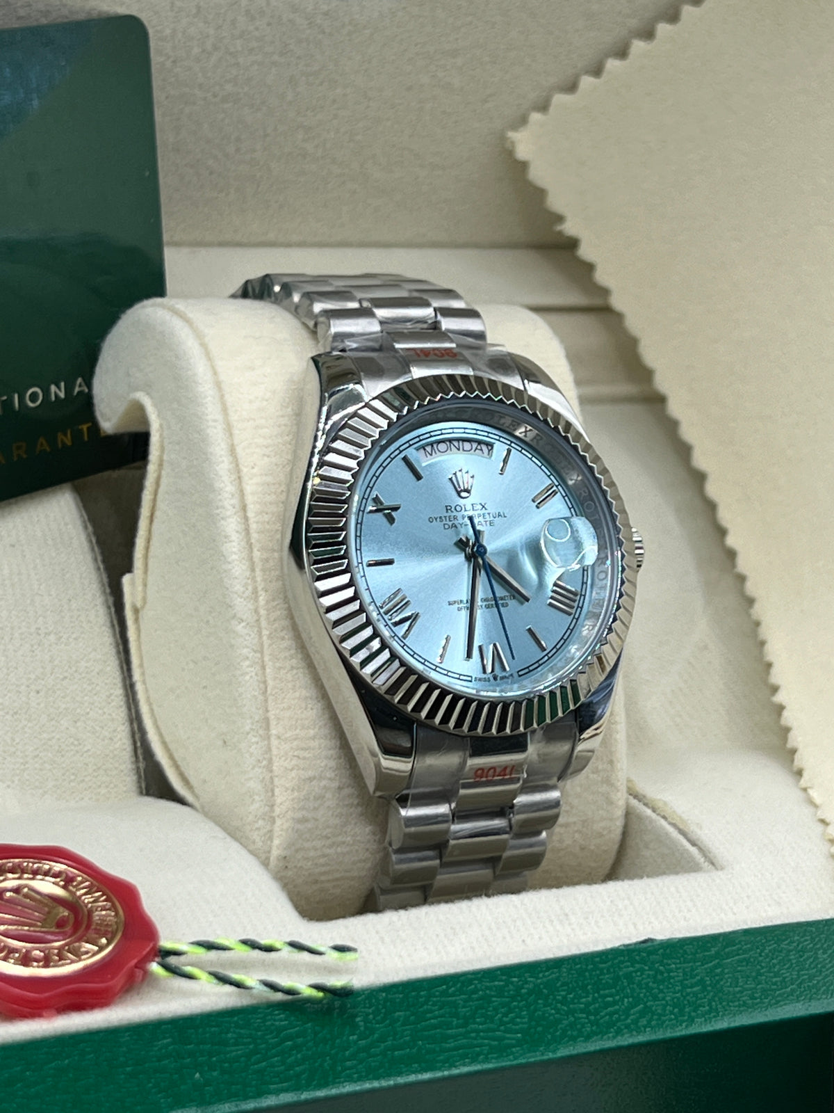 ROLEX DAY-DATE ROMAN PLATINUM SKYBLUE