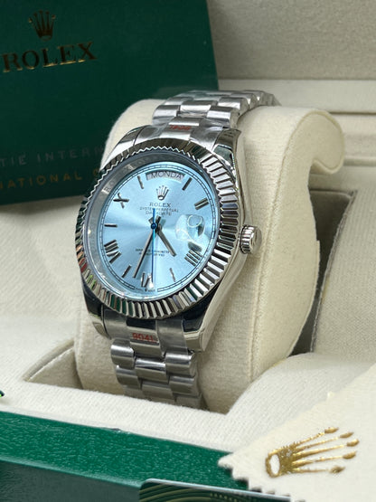 ROLEX DAY-DATE ROMAN PLATINUM SKYBLUE