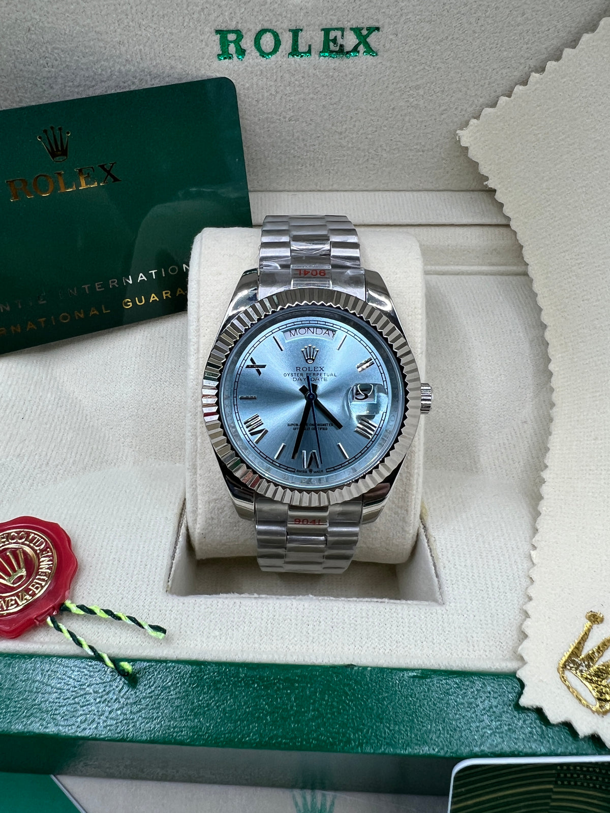 ROLEX DAY-DATE ROMAN PLATINUM SKYBLUE