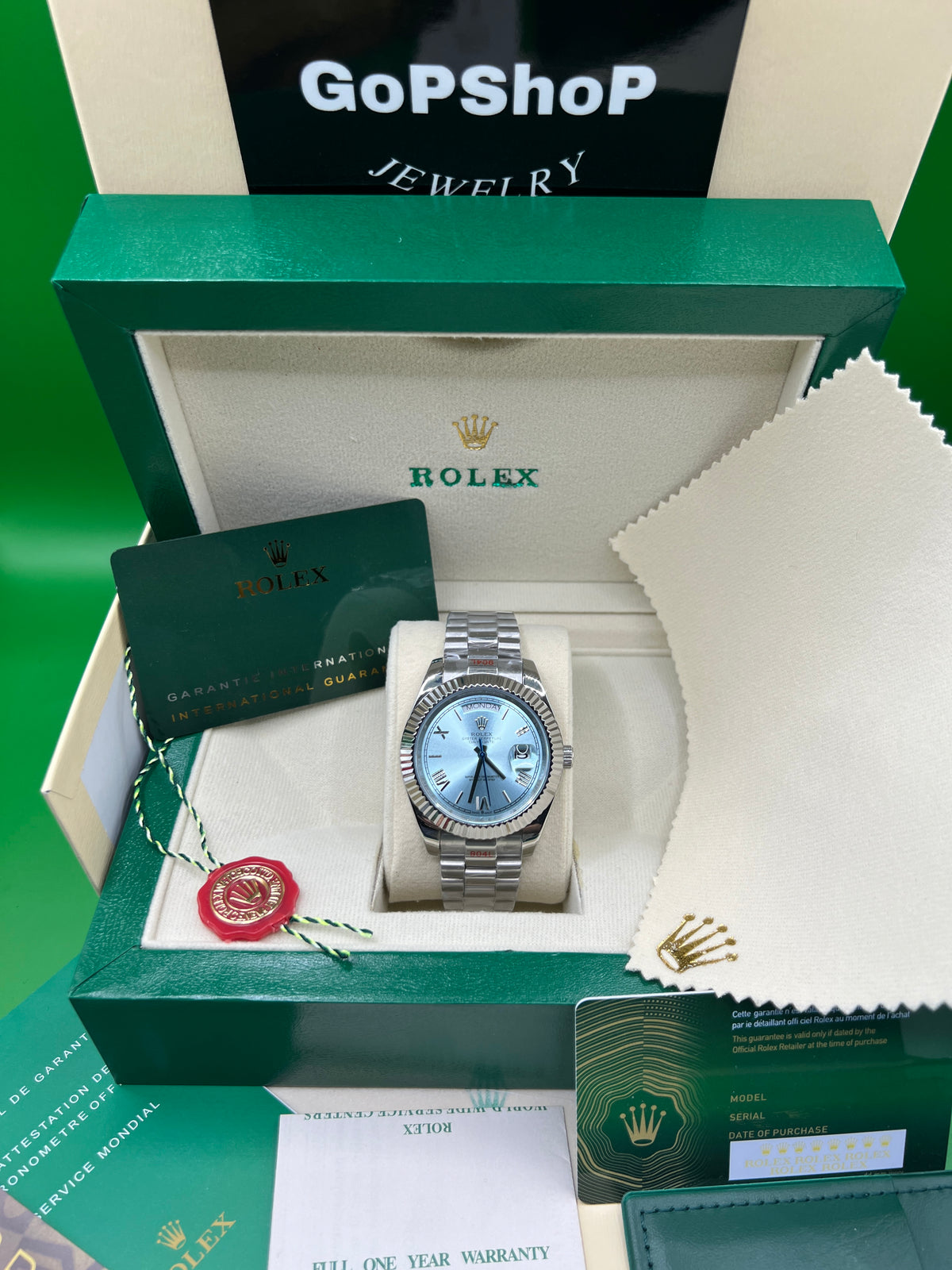ROLEX DAY-DATE ROMAN PLATINUM SKYBLUE