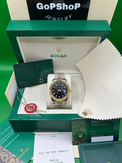 ROLEX DATE JUST BLACK TWO-TONE JUBILEE #DT17