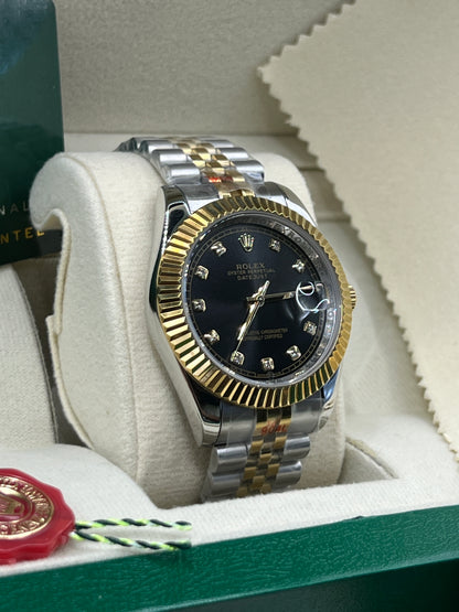 ROLEX DATE JUST BLACK TWO-TONE JUBILEE #DT17