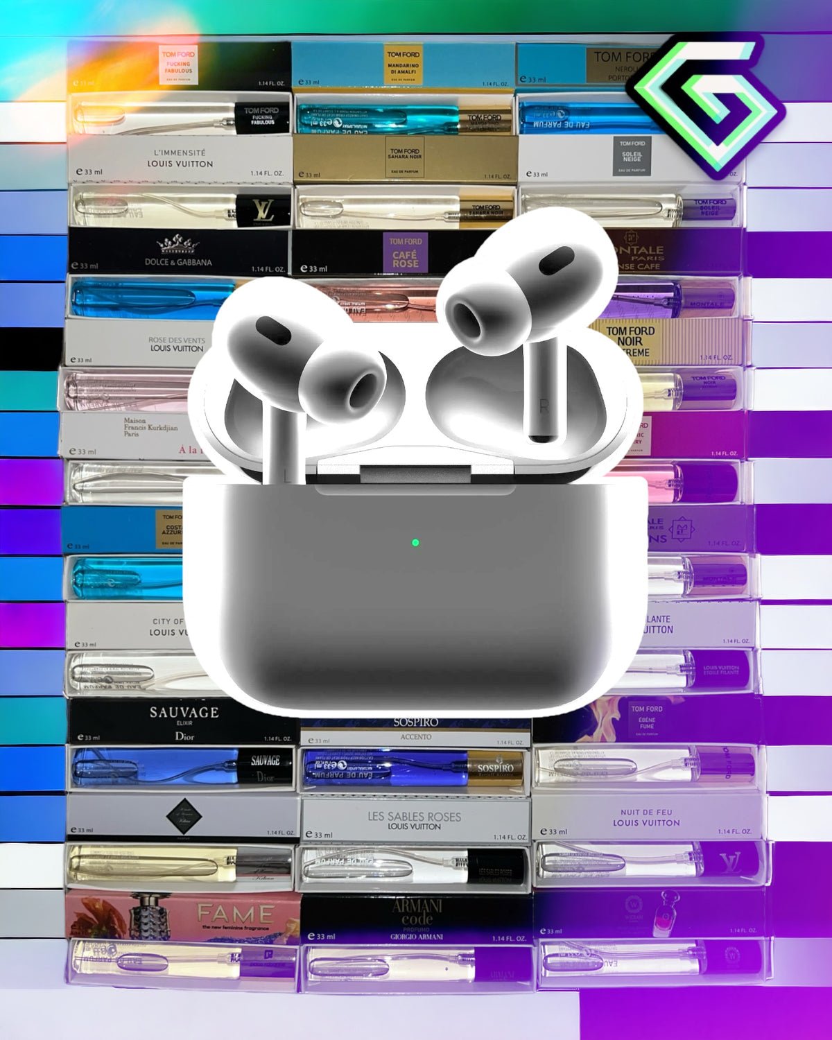 AIRPODS PRO 2E GÉNÉRATION + 2 PARFUMS 33ML, APPLE, NUMÉRO DE SÉRIE VALIDE (OFFRE)