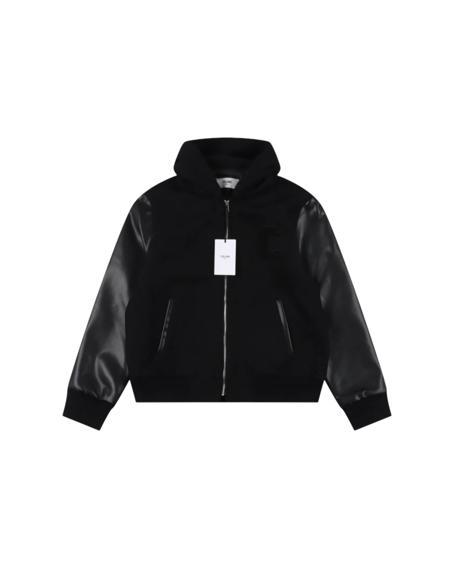 CELINE WOOL & LEATHER HOODIE JACKET - SUPER CLONE