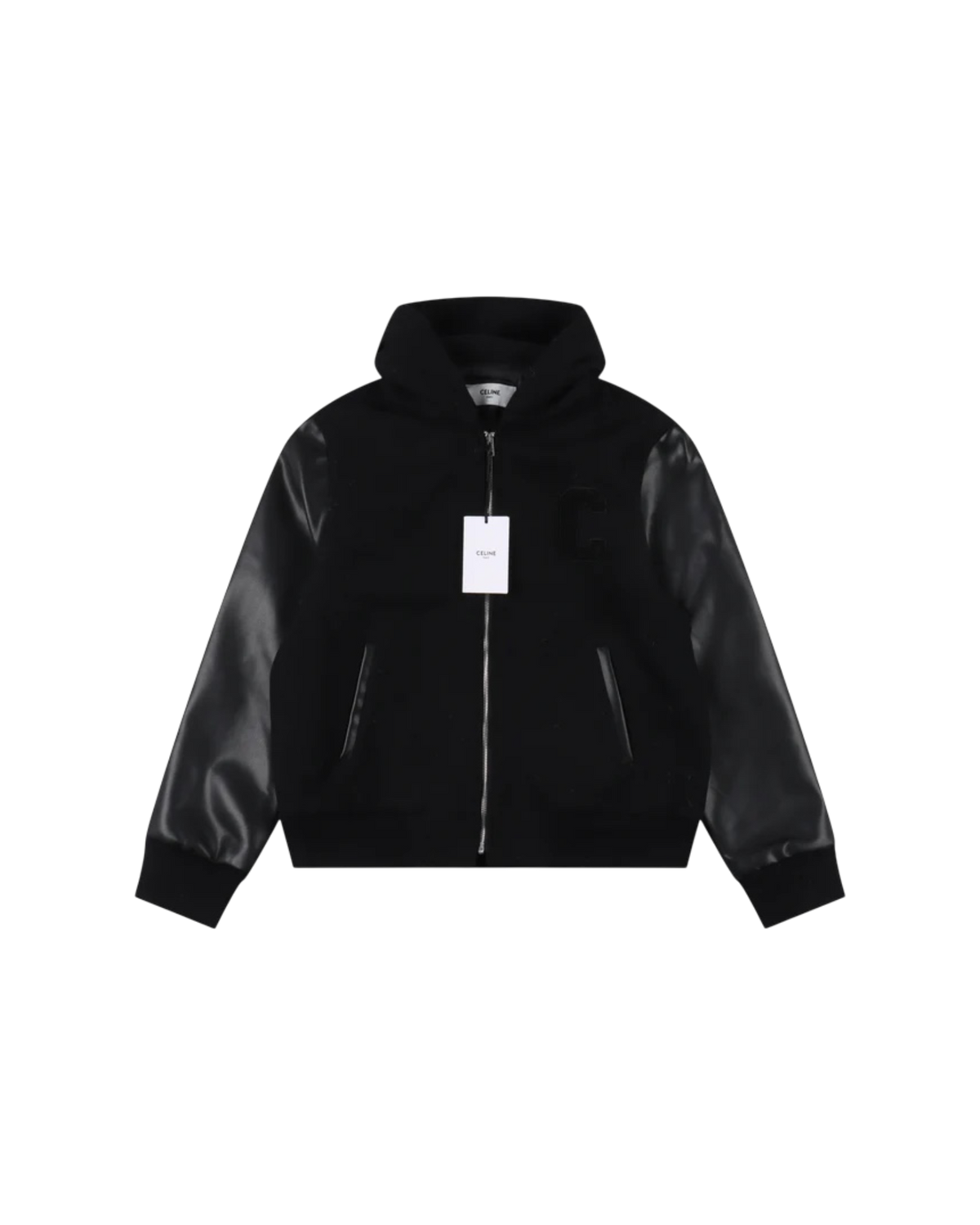 CELINE WOOL & LEATHER HOODIE JACKET - SUPER CLONE