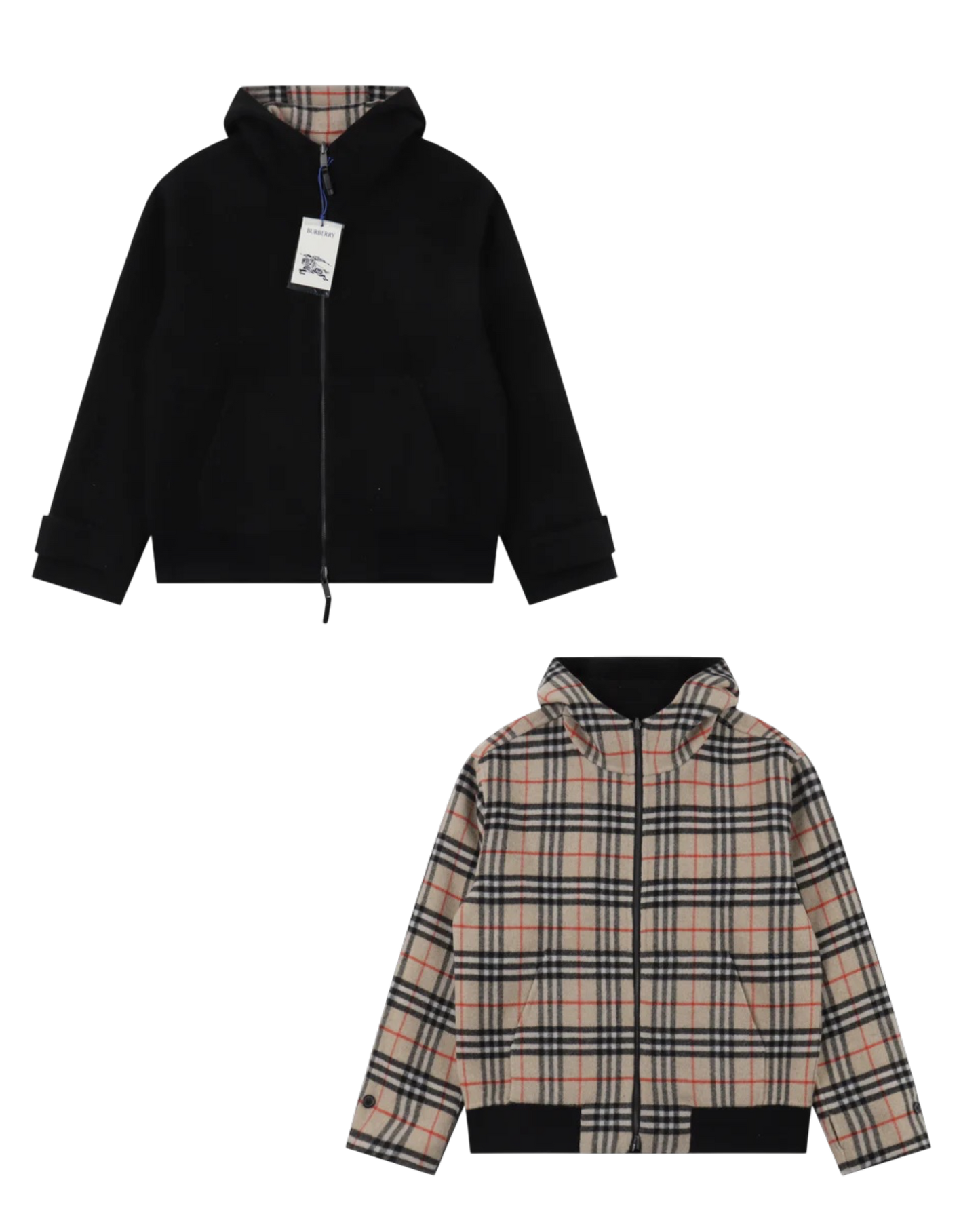 BURBERRY WOOL & LEATHER HOODIE JACKET - SUPER CLONE