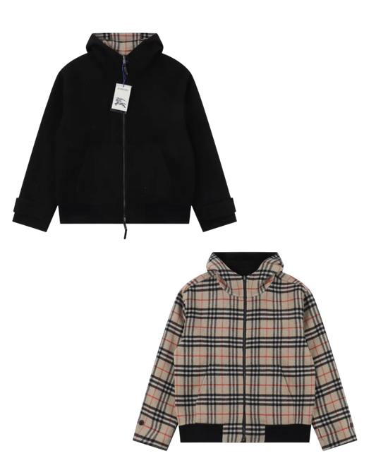 BURBERRY WOOL & LEATHER HOODIE JACKET - SUPER CLONE