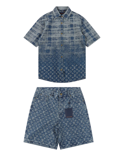 LOUIS VUITTON MONOGRAM DENIM SET – Shirt + Shorts – Blue Vintage Wash – 1:1 HIGH END
