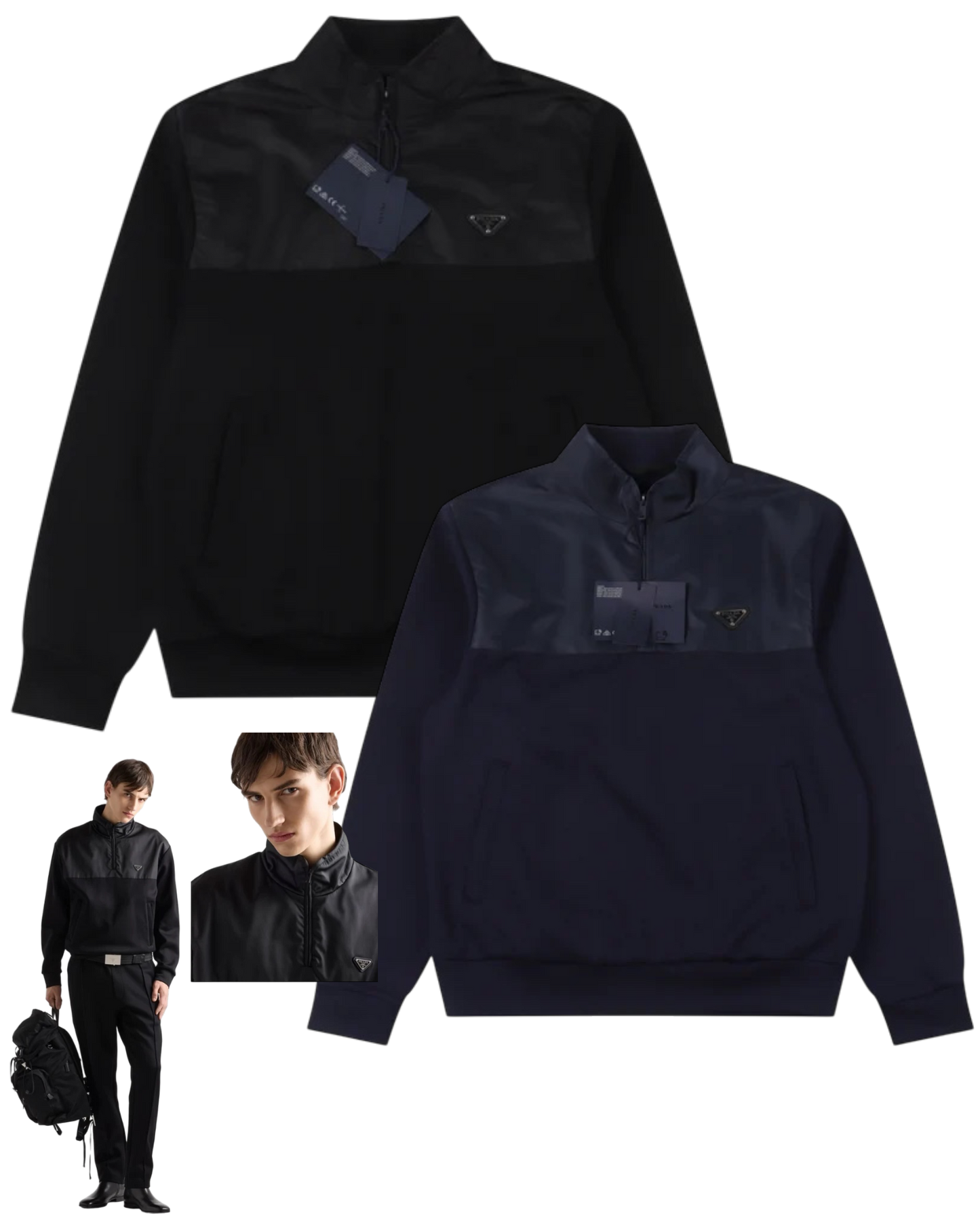 PRADA RE-NYLON ZIP JACKET - SCHWARZ/BLAU – MODEL 1 (S–XL) – mit Tags – 1:1 HIGH END