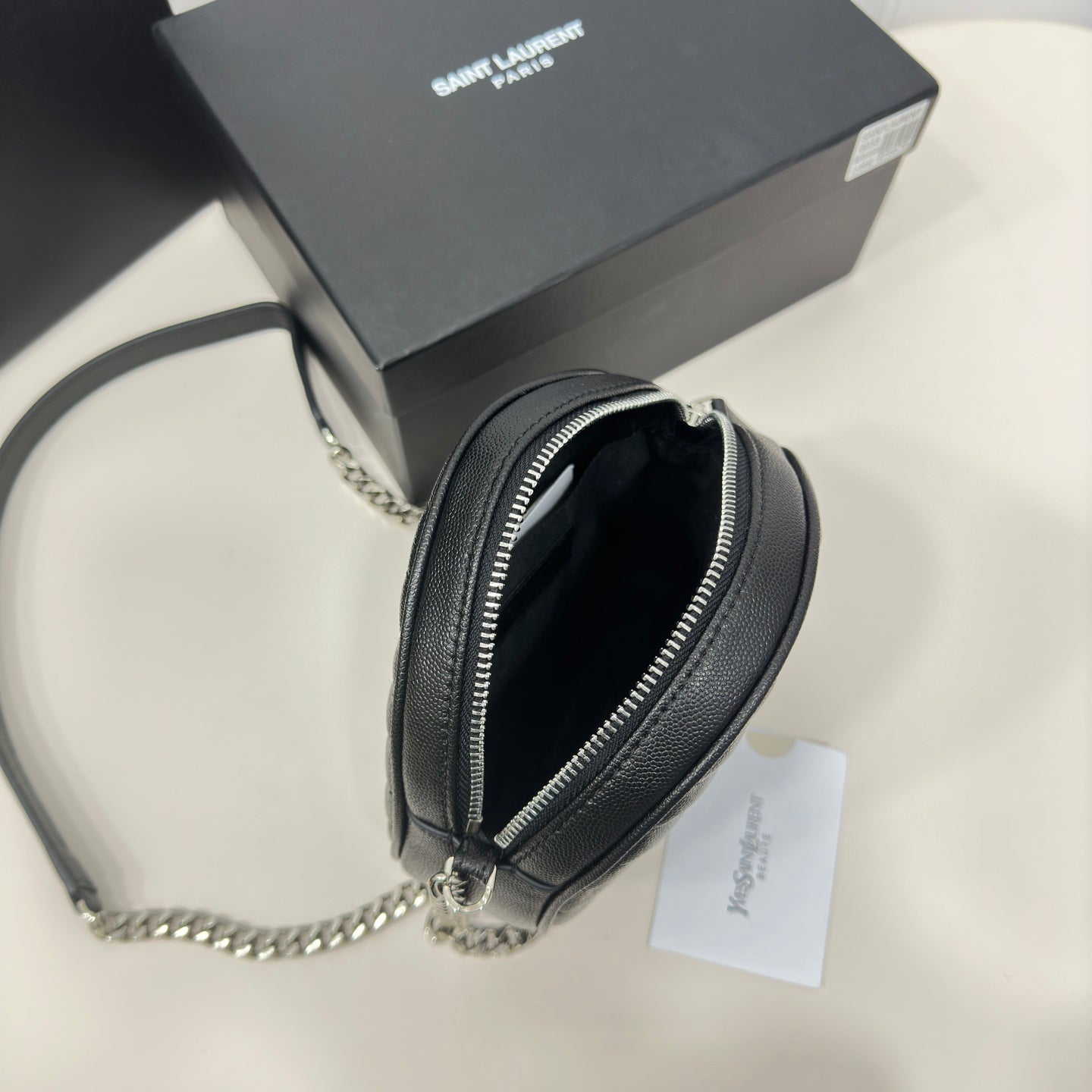 SAINT LAURENT Grain De Poudre Matelasse Chevron Quilted Round Vinyle Camera Bag - 1:1 HIGH END