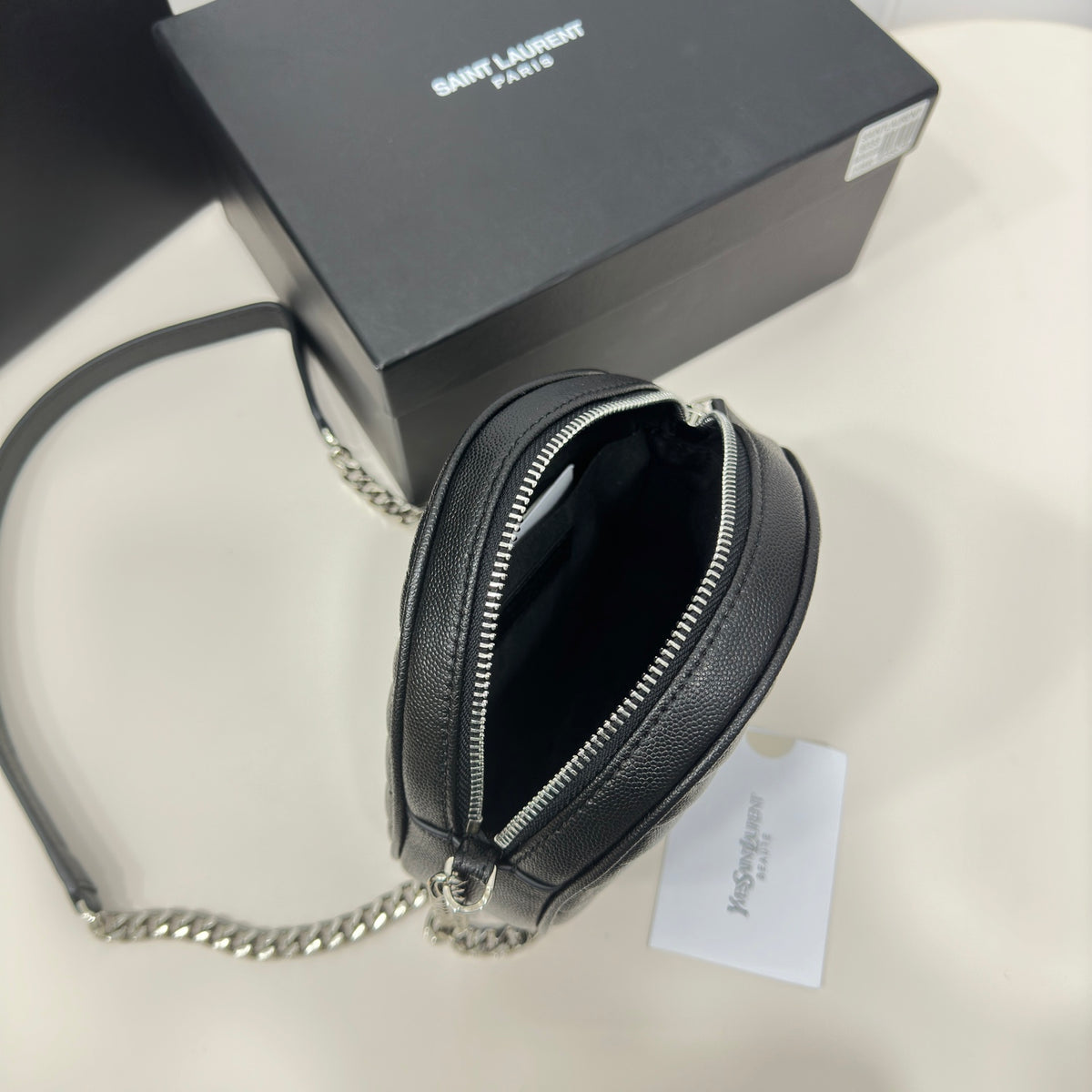 SAINT LAURENT Grain De Poudre Matelasse Chevron Quilted Round Vinyle Camera Bag - 1:1 HIGH END