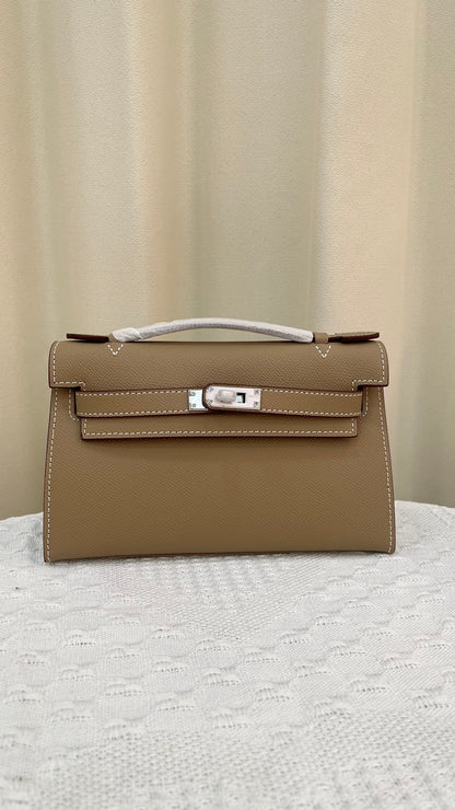 HERMÈS KELLY POCHETTE ARDOISE SWIFT SILVER HARDWARE 22CM  - 1:1 HIGH END