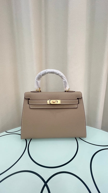 HERMÈS GRIS ETAIN MINI KELLY SELLIER 20 EPSOM GOLD/SILVER HARDWARE- 1:1 HIGH END