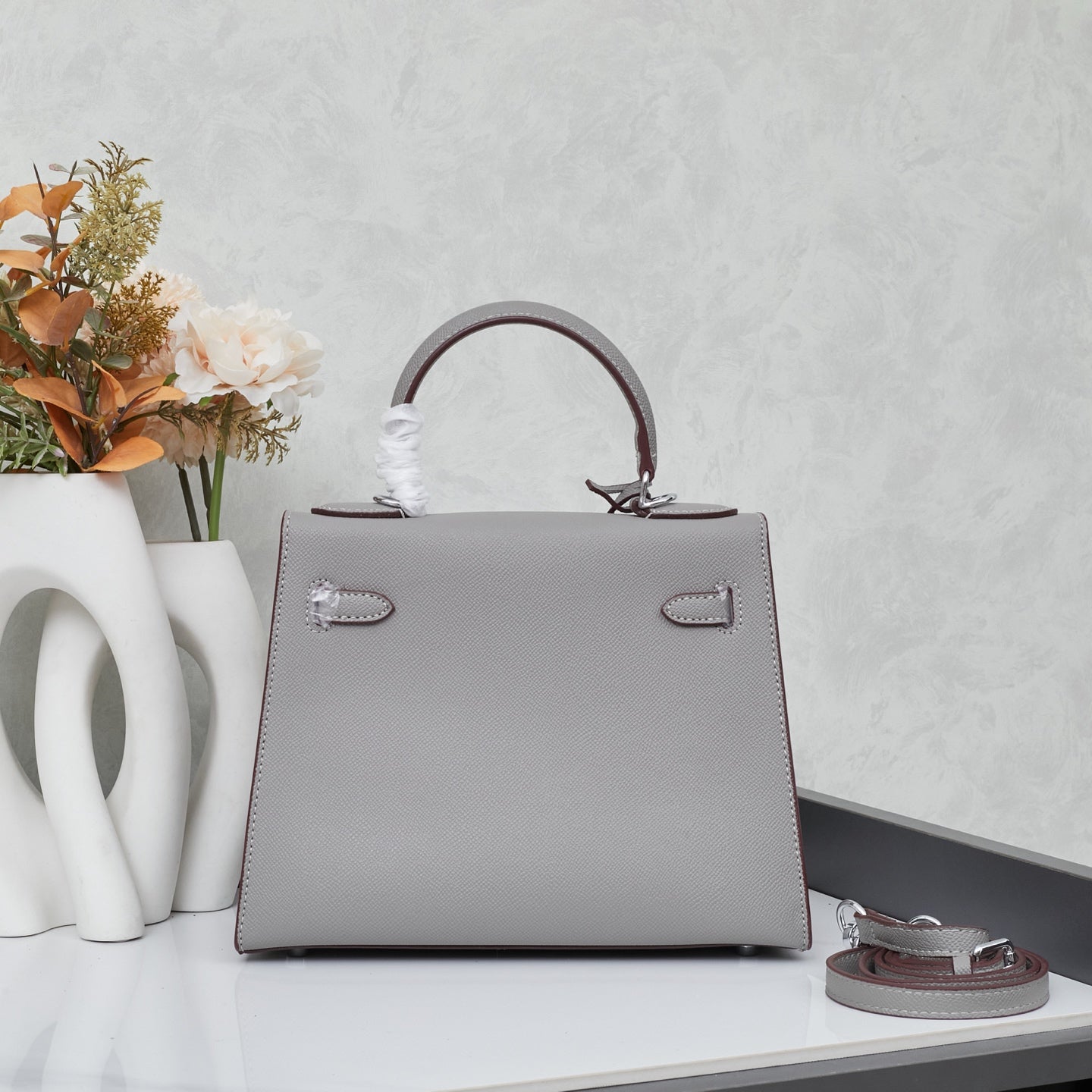 HERMÈS SCHULTERTASCHE KELLY 28CM FEU RETOURNE SILVER - 1:1 HIGH END