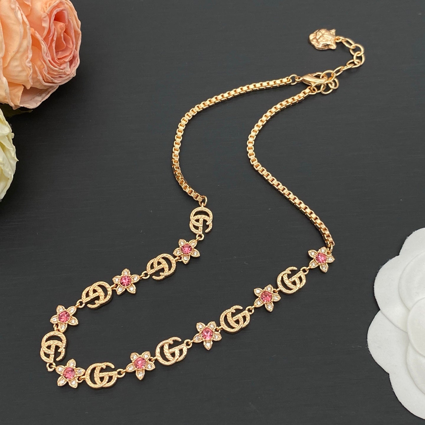 GUCCI GG FLORAL CRYSTAL NECKLACE & BRACELET SET – FULL SET – 1:1 HIGH END