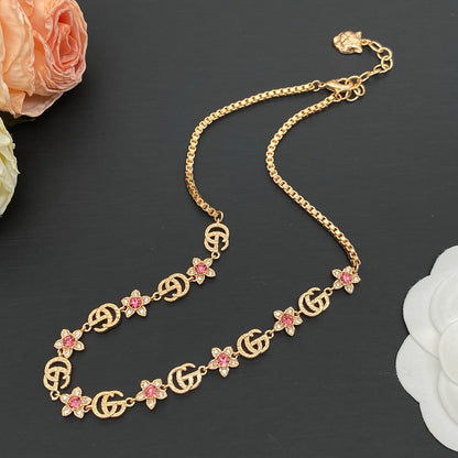 GUCCI GG FLORAL CRYSTAL NECKLACE & BRACELET SET – FULL SET – 1:1 HIGH END