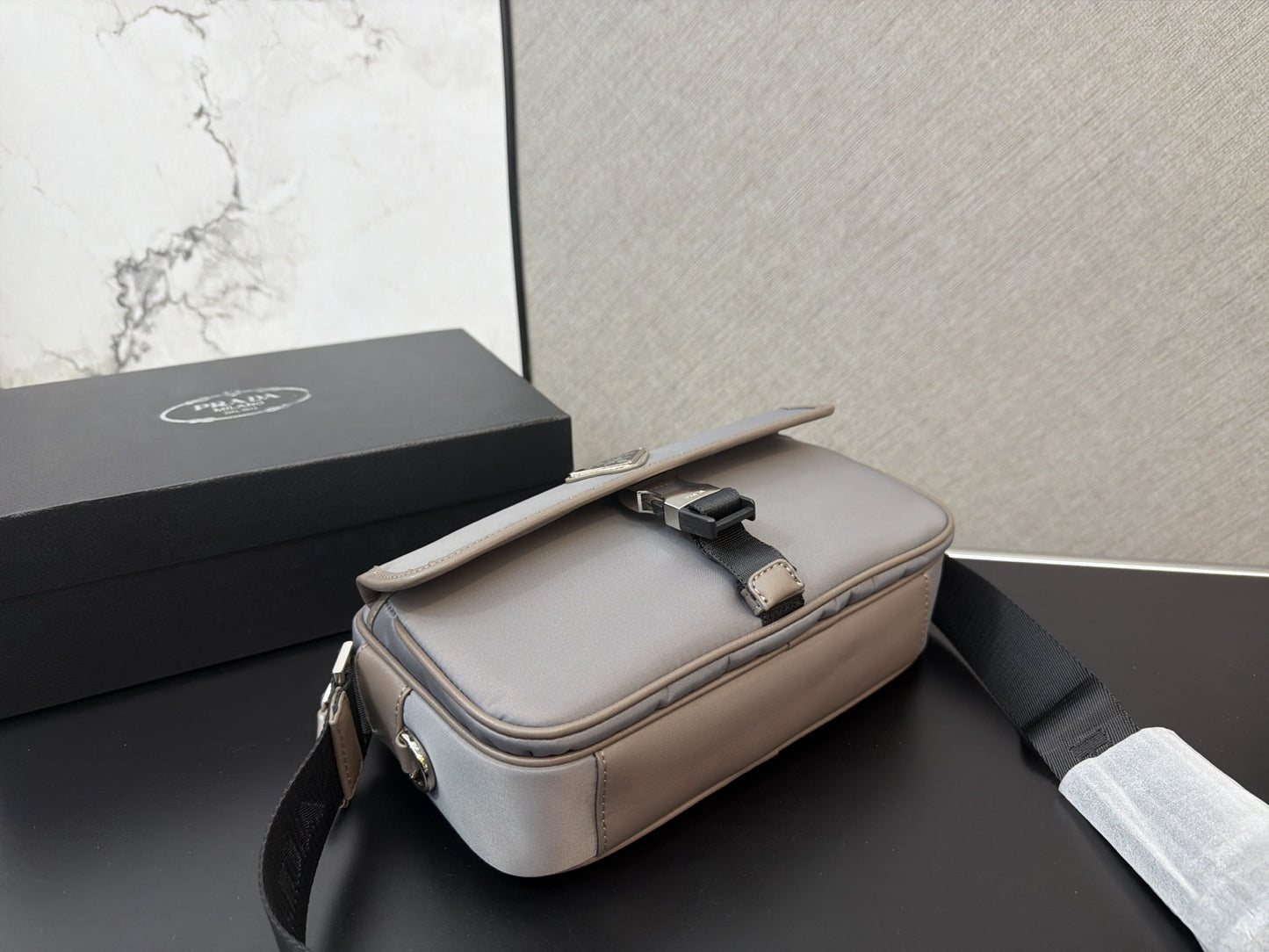 PRADA RE-NYLON LEATHER-TRIMMED SHOULDER BAG – FULL SET – 1:1 HIGH END