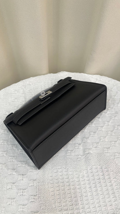 HERMÈS KELLY POCHETTE ARDOISE SWIFT SILVER HARDWARE 22CM  - 1:1 HIGH END
