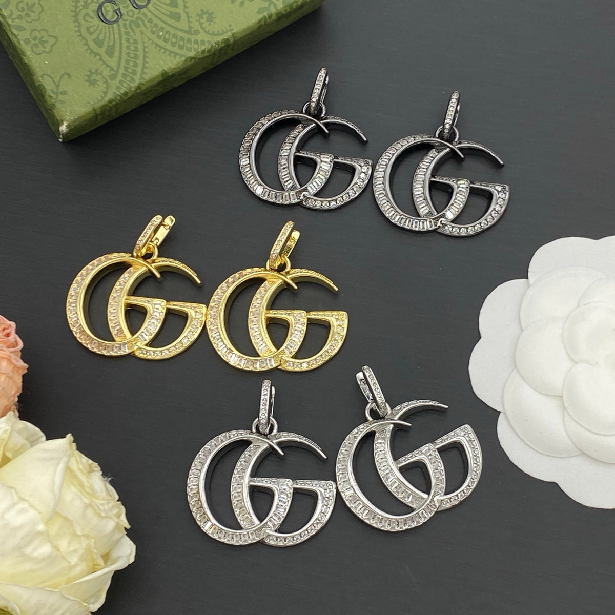 GUCCI GG MARMONT CRYSTAL EARRINGS – Full Set - 1:1 HIGH END