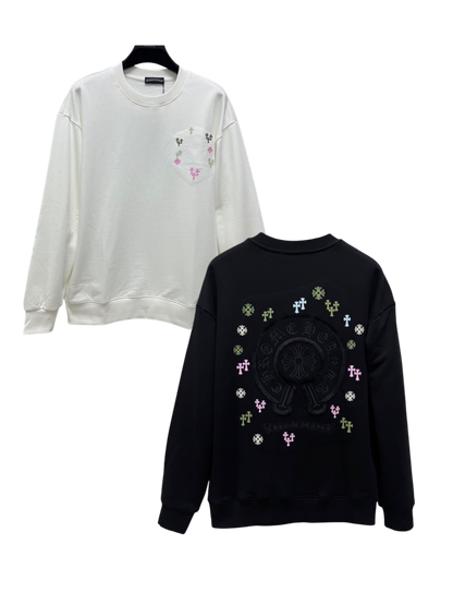 CHROME HEARTS CH 2026FW MULTI-COLOR CEMETERY CROSS POCKET CREWNECK SWEATSHIRT – 1:1 HIGH END