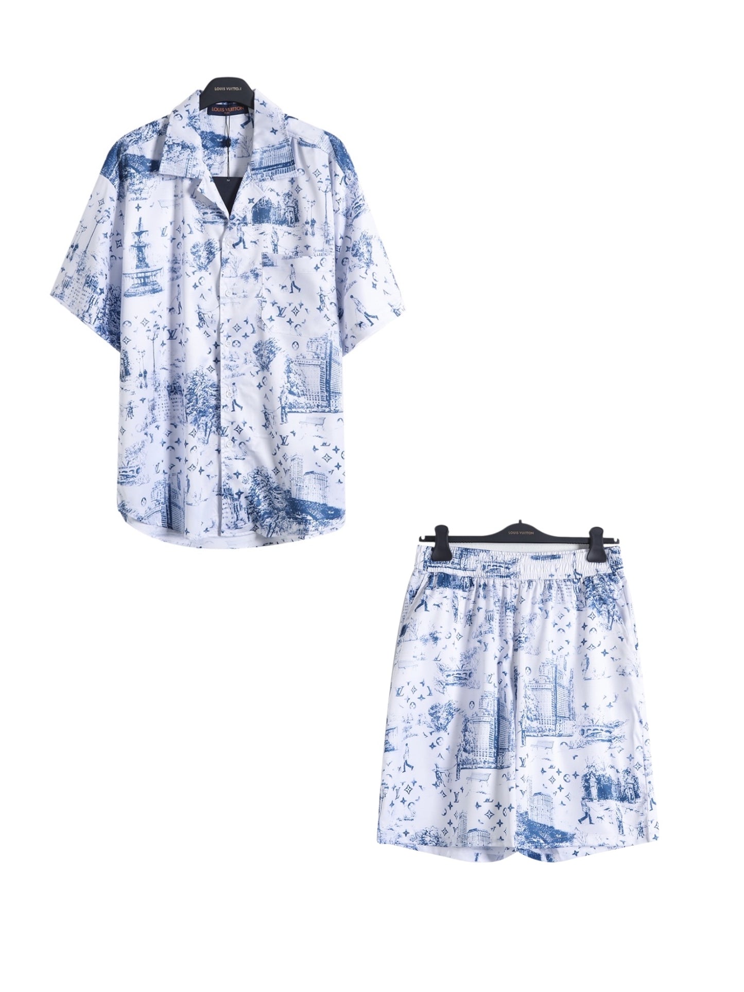 LOUIS VUITTON SKETCH CITY PRINT SILK SHIRT & SHORTS SET – 1:1 HIGH END