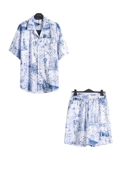 LOUIS VUITTON SKETCH CITY PRINT SILK SHIRT & SHORTS SET – 1:1 HIGH END