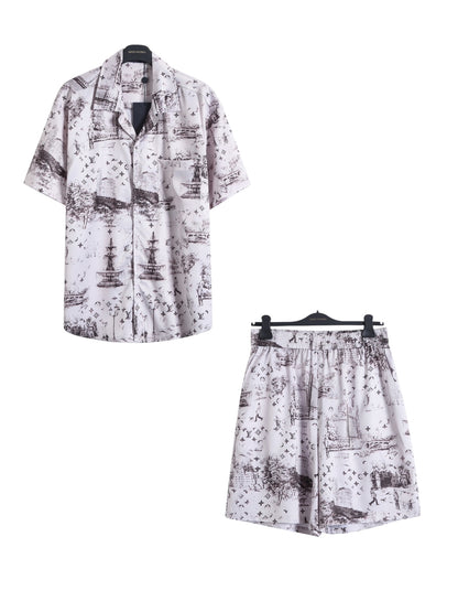 LOUIS VUITTON SKETCH CITY PRINT SILK SHIRT & SHORTS SET – 1:1 HIGH END