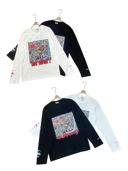 BURBERRY LONDON MAP GRAPHIC PRINT LONG SLEEVE T-SHIRT– 1:1 HIGH END