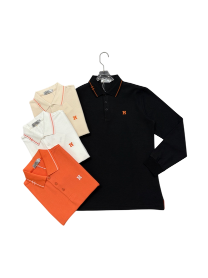 HERMES ICONIC H EMBROIDERED LONG SLEEVE PIQUÉ POLO SHIRT– 1:1 HIGH END