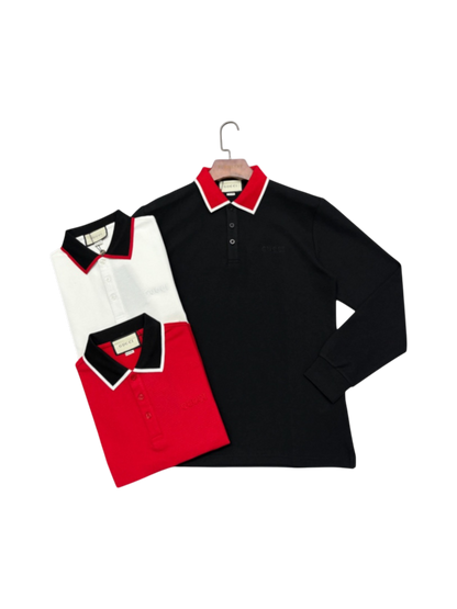 GUCCI RETRO CONTRAST COLLAR LONG SLEEVE PIQUÉ POLO SHIRT– 1:1 HIGH END