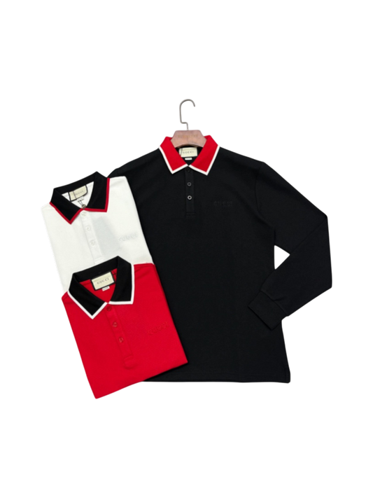 GUCCI RETRO CONTRAST COLLAR LONG SLEEVE PIQUÉ POLO SHIRT– 1:1 HIGH END